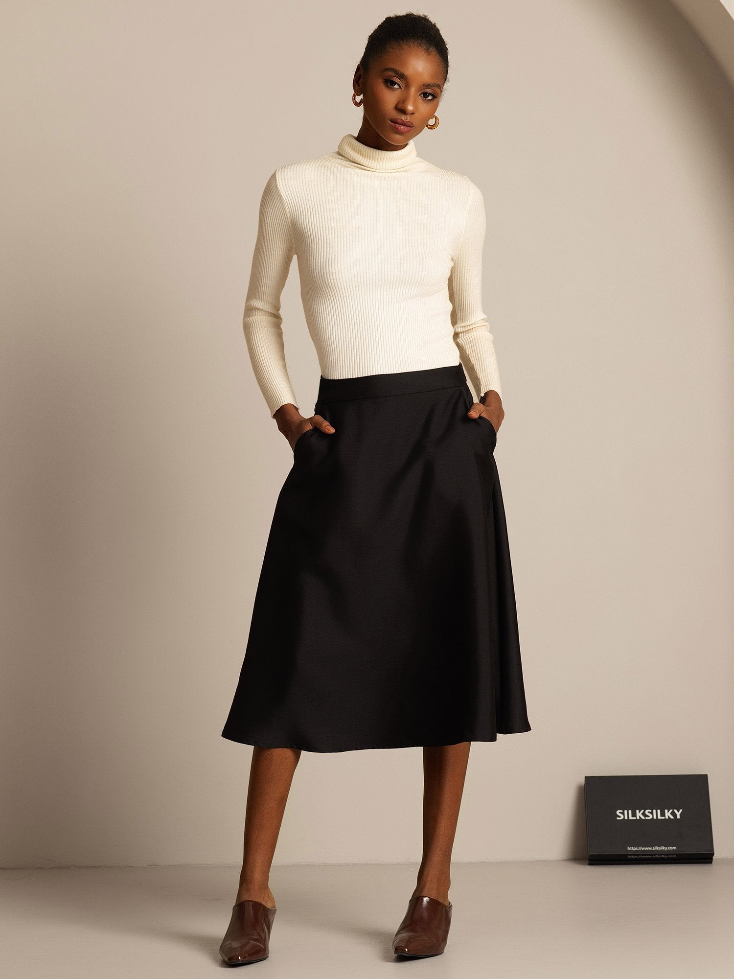 [أسود] SilkSilky-SA 32Momme الحرير Skirt 005