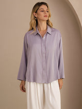 [أرجواني] SilkSilky-SA Long Sleeve Lapel Collar بلوزة 003