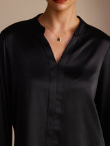 [أسود] SilkSilky-SA Long Sleeve Split بلوزات نسائية 004