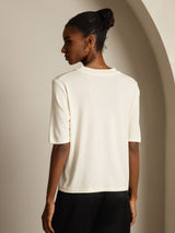 [اللون البيج] SilkSilky-SA Half Sleeve Crew Neck تي شيرت نسائية 002