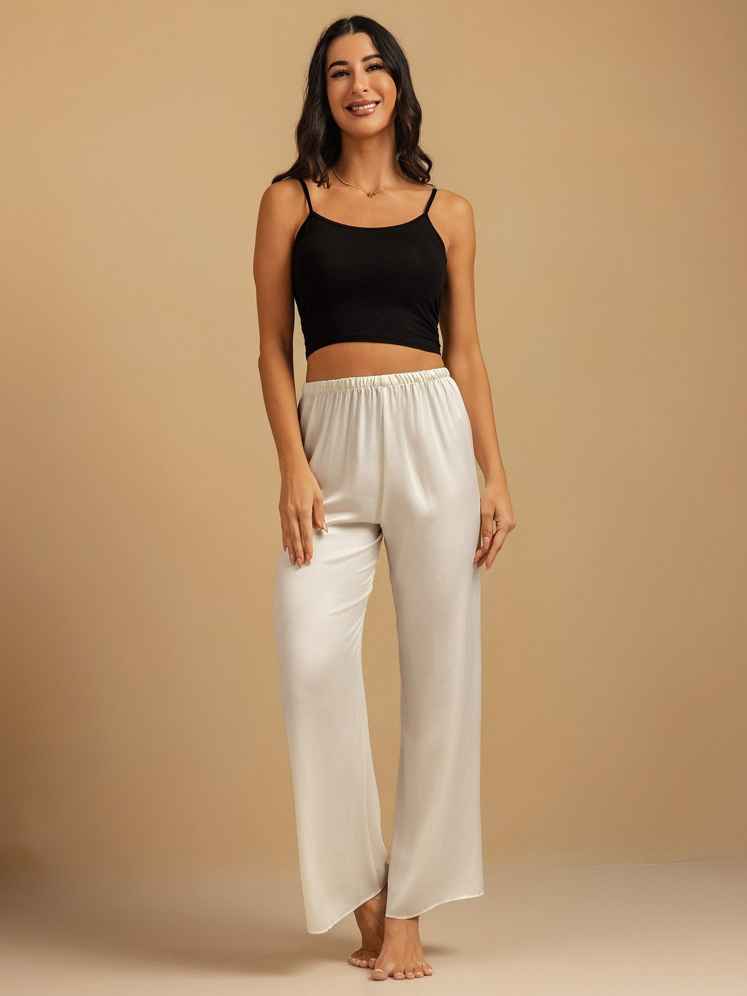 [أبيض] SilkSilky-SA 19Momme الحرير Womens Sleep Bottoms 006,