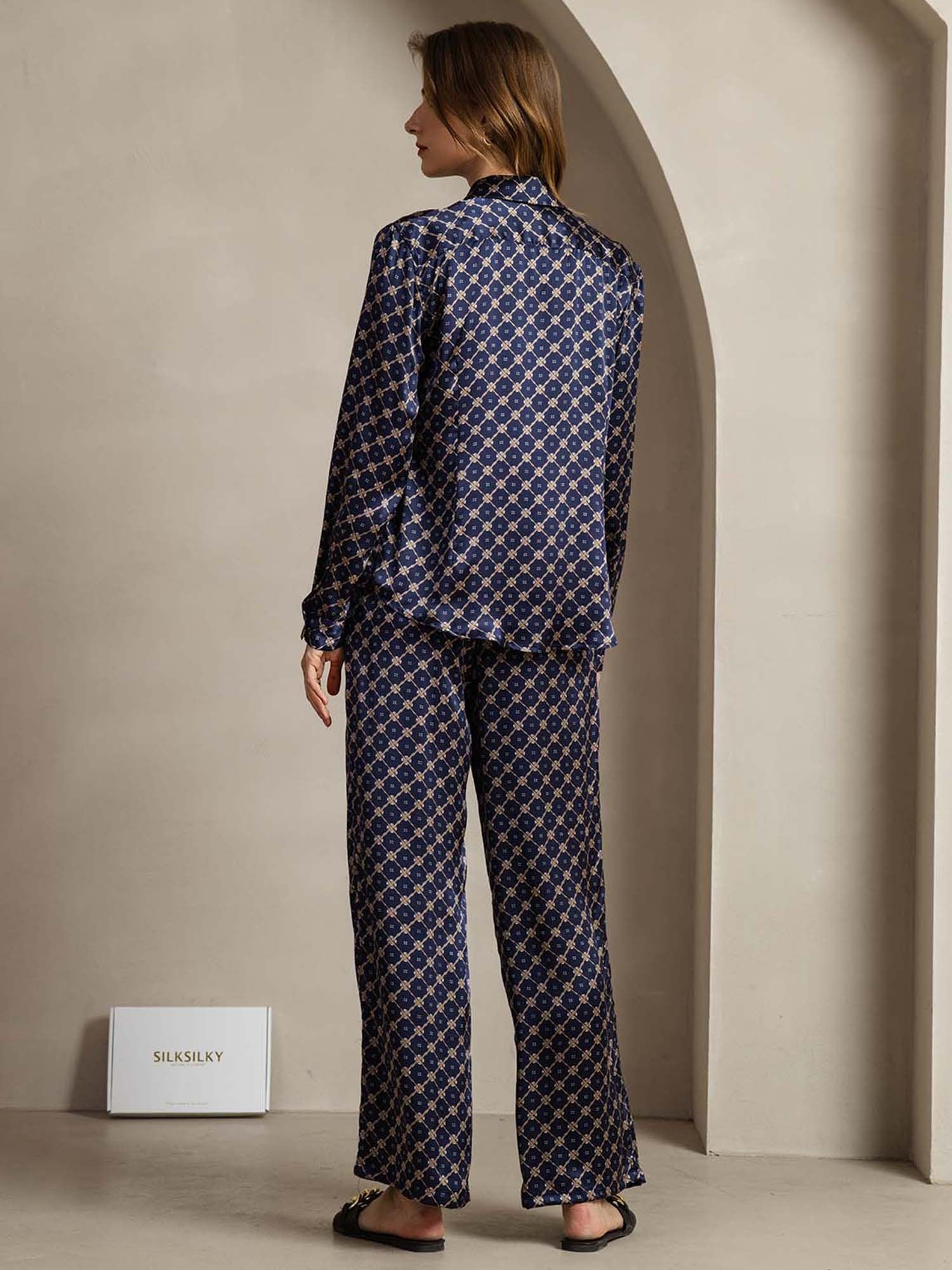 [سلسلة كحلي] SilkSilky-SA 19Momme الحرير Lapel Collar Women''s Outfit Sets 002