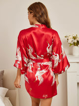 [احمر غامق] SilkSilky-SA 3/4 Sleeve رداء حمام نسائي 002
