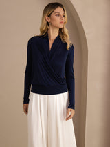 [أزرق غامق] SilkSilky-SA Long Sleeve بلوزات نسائية 001