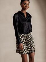 [أسود] SilkSilky-SA Long Sleeve Lapel Collar بلايز نسائية 005