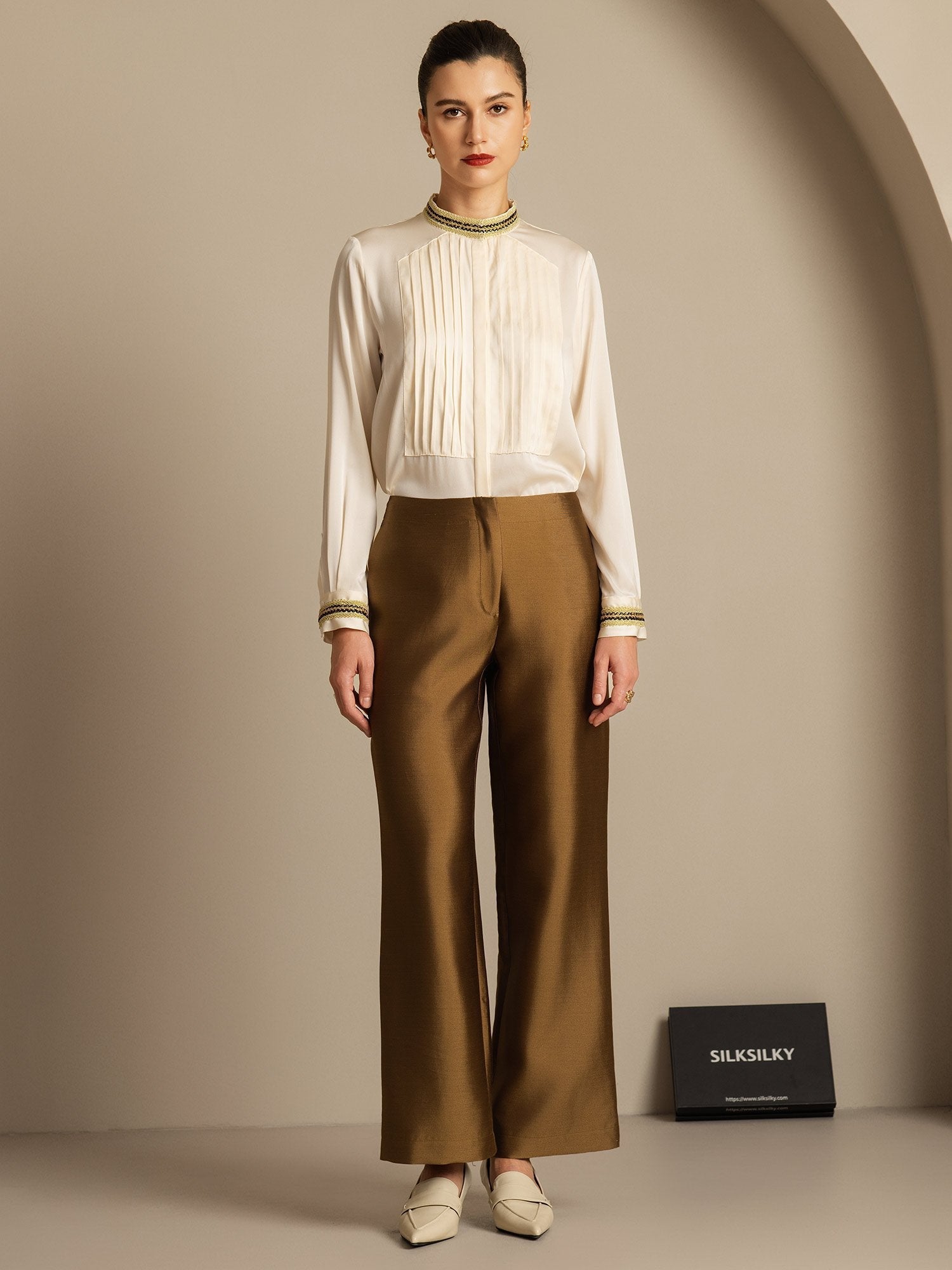 [برونزي] SilkSilky-SA 32Momme الحرير Womens Pants 005,