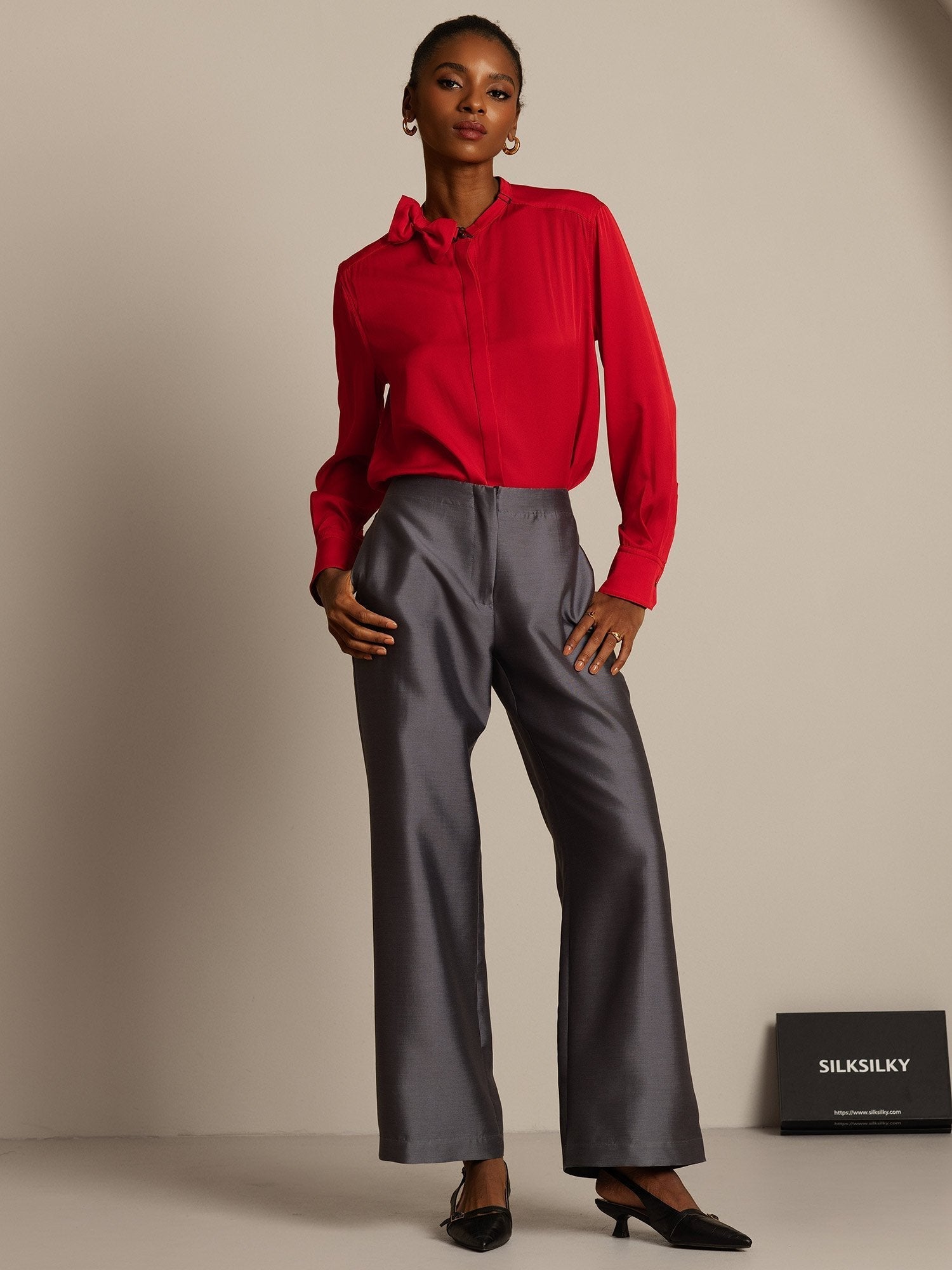 [رمادي] SilkSilky-SA 32Momme الحرير Womens Pants 005,