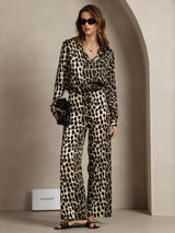 [فهد] SilkSilky-SA 19Momme الحرير Lapel Collar Women''s Outfit Sets 005