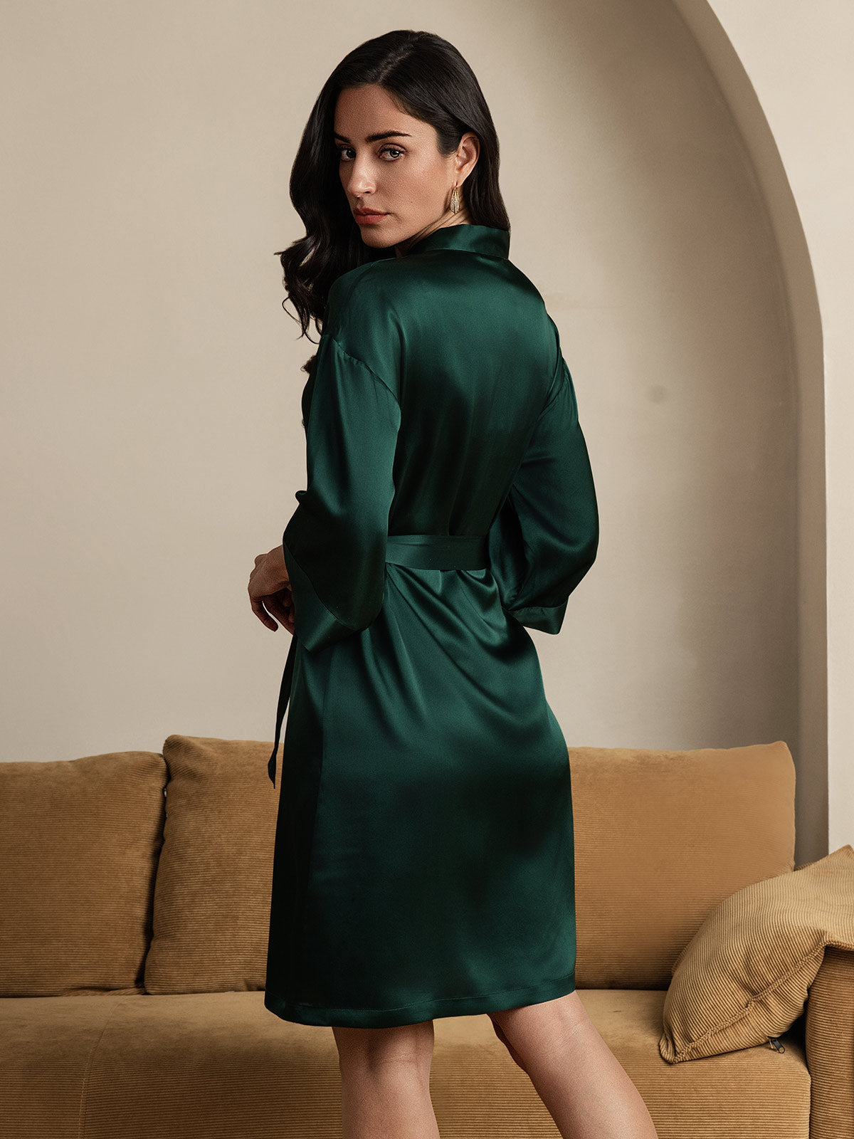 [أخضر غامق] SilkSilky-SA الحرير الخالص Womens Robe 002