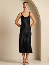 [أسود] SilkSilky-SA Sleeveless V Neck فساتين نسائية 001
