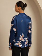 [أزرق غامق] SilkSilky-SA Long Sleeve Lapel Collar بلايز نسائية 002