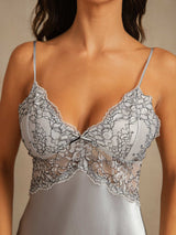 [أزرق رمادي] SilkSilky-SA Sleeveless Deep V Neck باس النوم 005