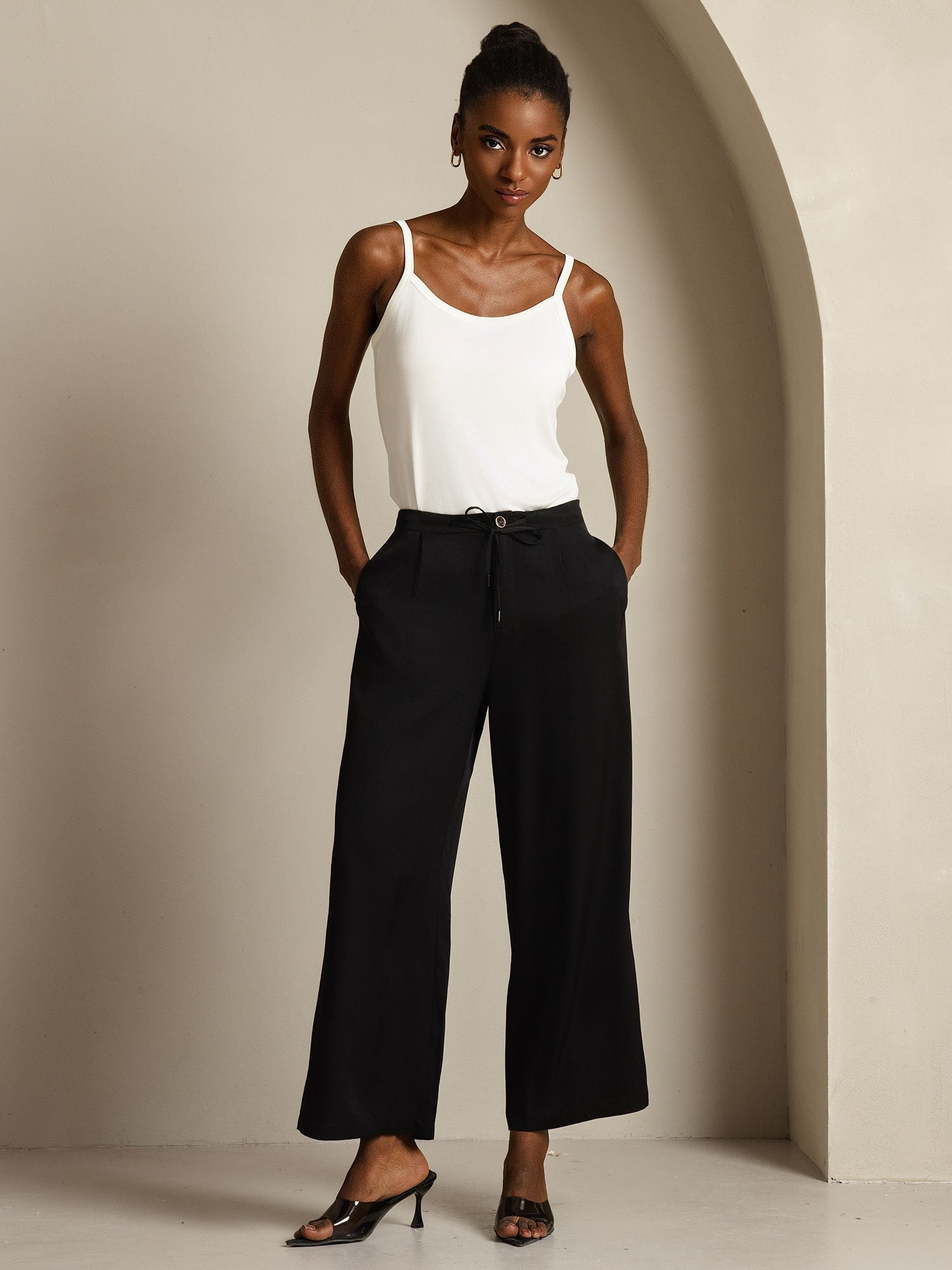 [أسود] SilkSilky-SA 19Momme الحرير Womens Pants 006