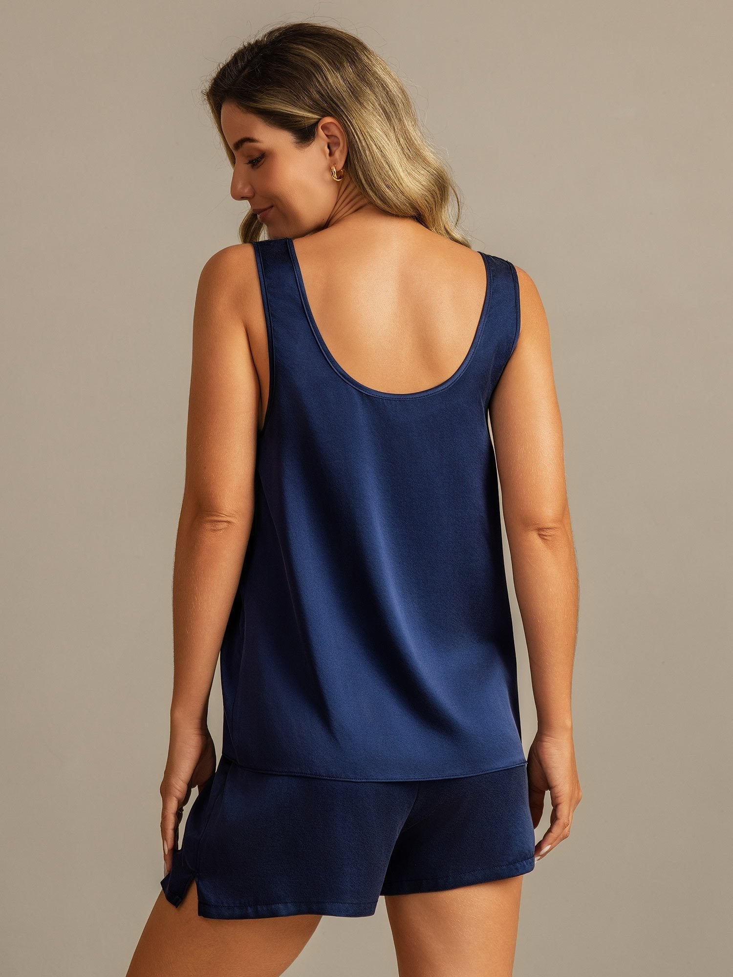 [أزرقغامق] SilkSilky-SA 19Momme الحرير رقبة على شكل حرف U طقم بيجامة نسائي 002