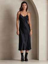 [أسود] SilkSilky-SA Sleeveless V Neck فساتين نسائية 005