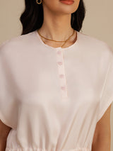 [لون القرنفل] SilkSilky-SA 18Momme كم قصير ياقة هنلي فساتين نسائية 004