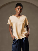 [شامبانيا] SilkSilky-SA Short Sleeve Boat Neck تي شيرت نسائية 008