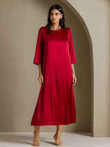 [خمر] SilkSilky-SA 3/4 Sleeve Round Neck فساتين نسائية 006