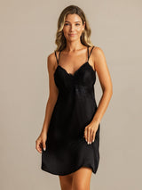[أسود] SilkSilky-SA Spaghetti Strap V Neck باس النوم 004