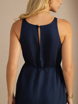 [أزرق غامق] SilkSilky-SA Sleeveless Crew Neck فساتين نسائية 006