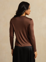 [قهوة] SilkSilky-SA Long Sleeve Crew Neck تي شيرت نسائية 002