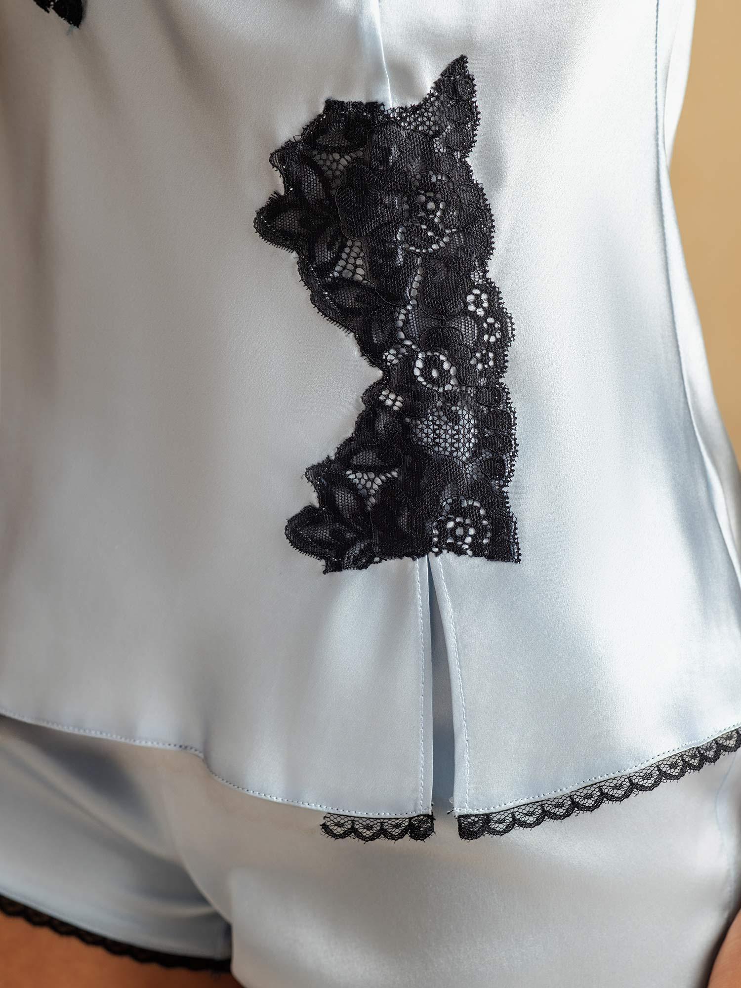 [السماءالزرقاء] SilkSilky-SA الحرير الخالص Split مجموعة قميص قصير 005