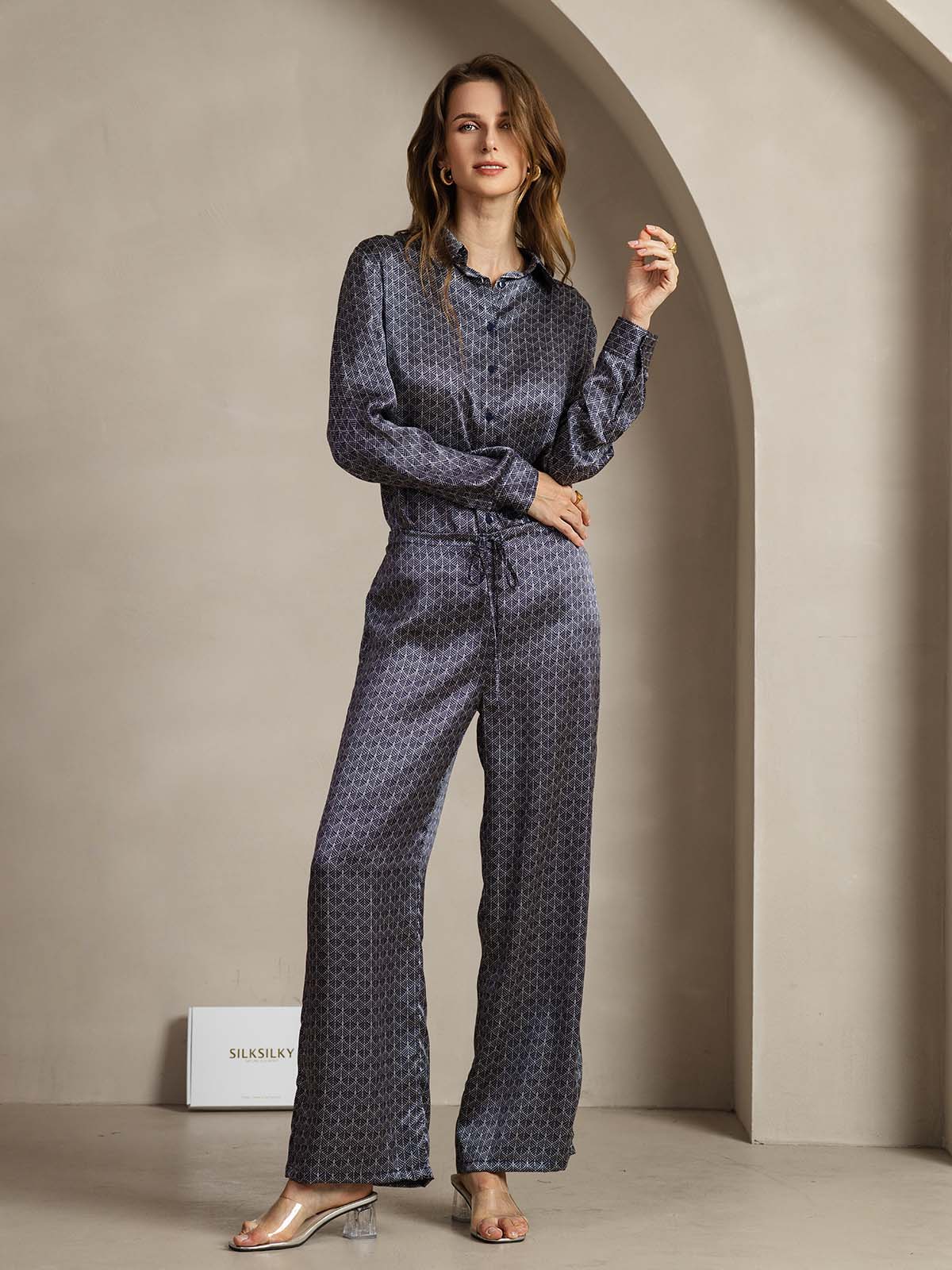 [جنكو كحلي] SilkSilky-SA 19Momme الحرير Womens Pants 003