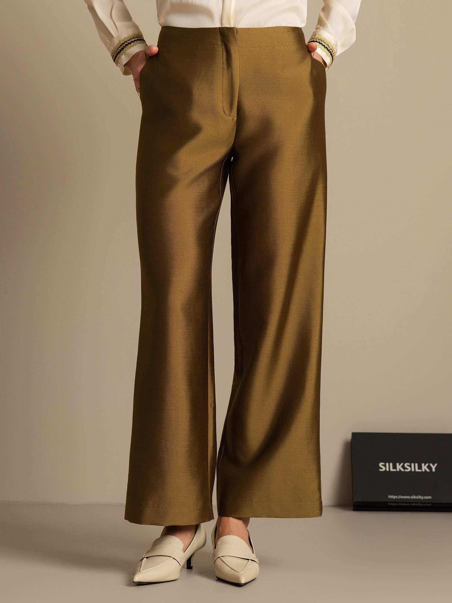 [برونزي] SilkSilky-SA 32Momme الحرير Womens Pants 001,