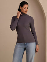 [الرمادي الداكن] SilkSilky-SA Long Sleeve Turtle Neck تي شيرت نسائية 003