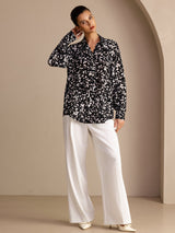[رذاذ أسود] SilkSilky-SA Long Sleeve Lapel Collar بلوزة 004