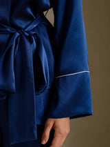 [أزرق غامق] SilkSilky-SA Long Sleeve Shawl Collar طقم بيجامة نسائي 004