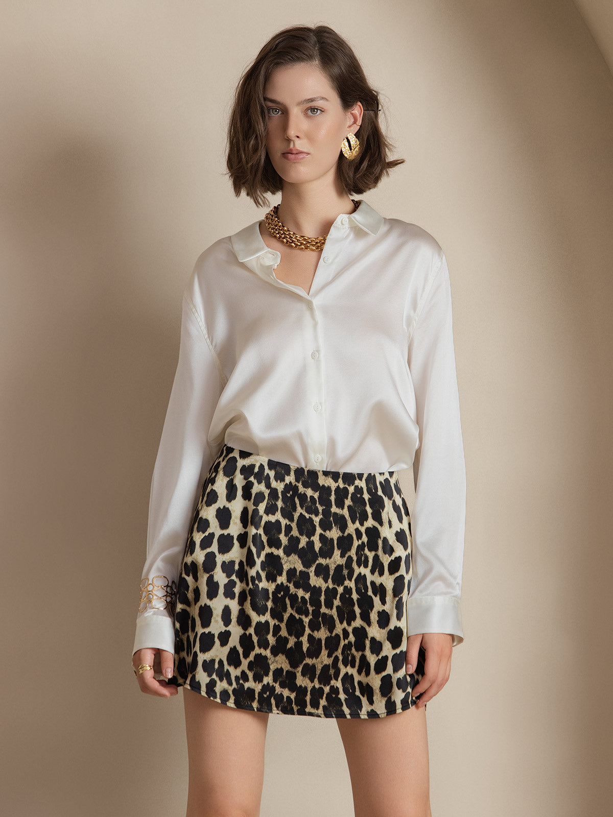 [أبيض] SilkSilky-SA الحرير الأكمام الطويلة الياقة بلايز نسائية 001