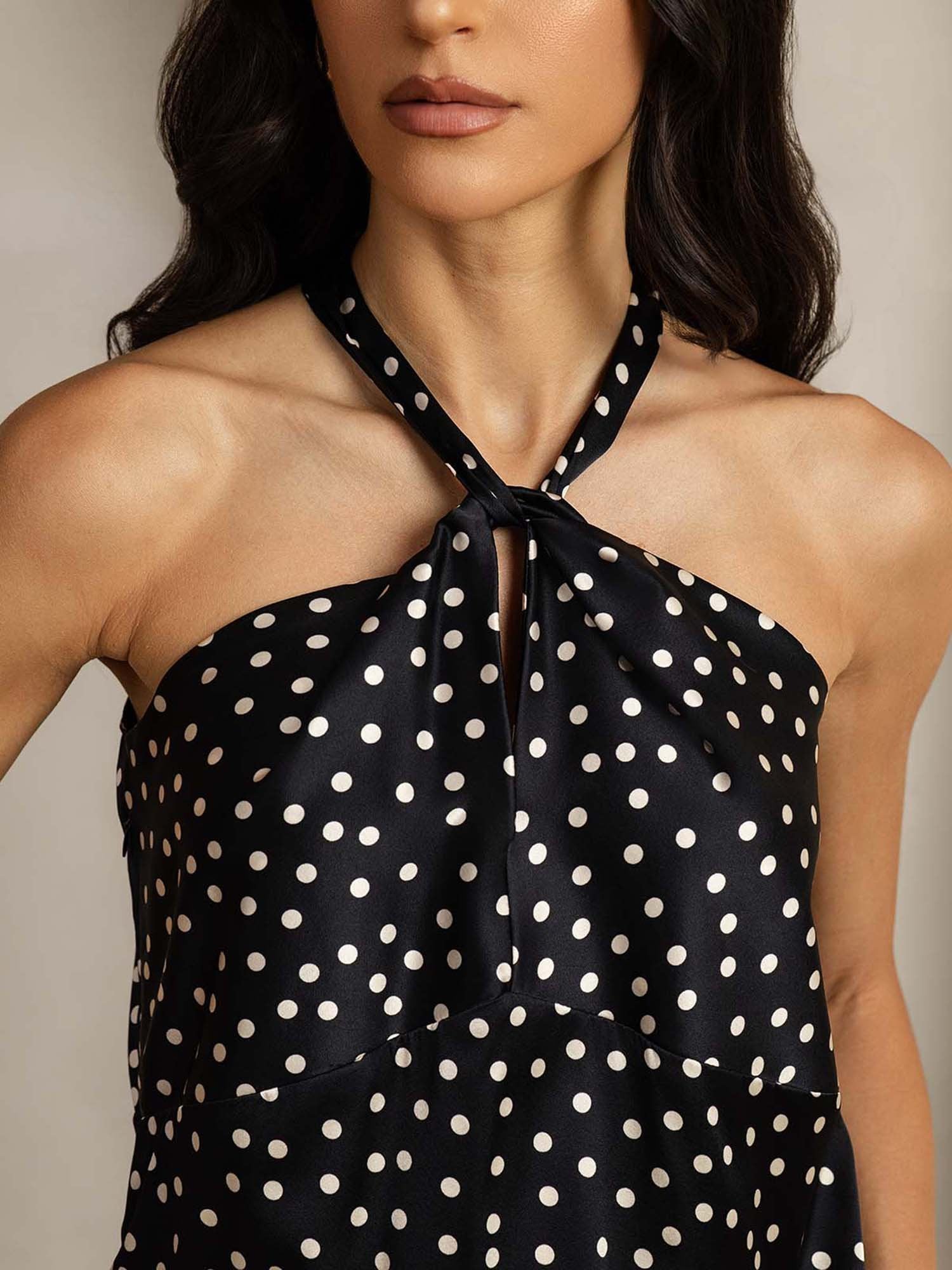 [منقط] SilkSilky-SA 19Momme الحرير Halter Neck تي شيرت نسائية 005