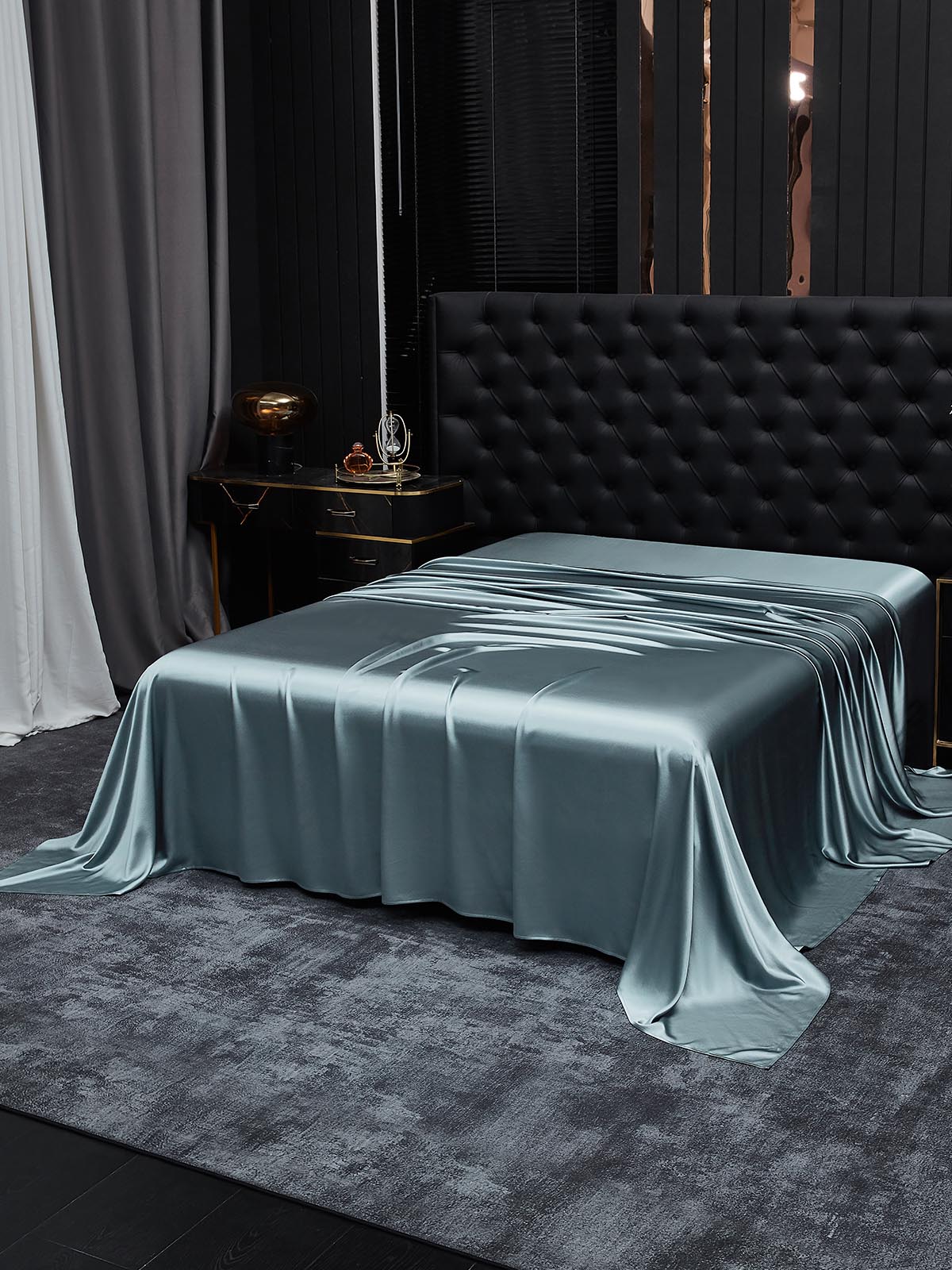[أزرق رمادي] SilkSilky-SA 22Momme غطاء السرير 002