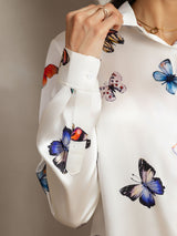 [فراشة بيضاء] SilkSilky-SA Long Sleeve Lapel Collar بلايز نسائية 003