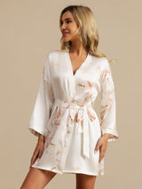 [أبيض] SilkSilky-SA 3/4 Sleeve رداء حمام نسائي 004