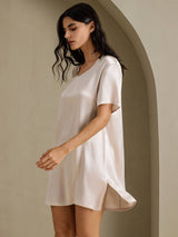 [اللون البيج] SilkSilky-SA Half Sleeve V Neck باس النوم 001