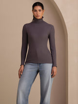 [الرمادي الداكن] SilkSilky-SA Long Sleeve Turtle Neck تي شيرت نسائية 004