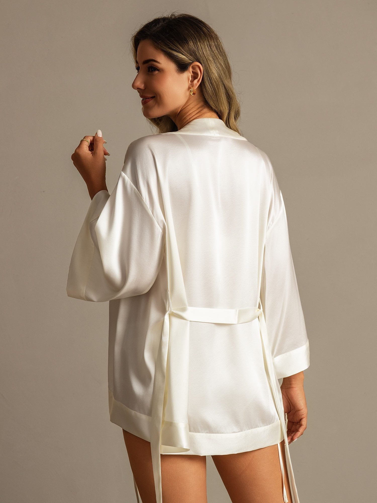 [أبيض] SilkSilky-SA 19Momme الحرير Womens Robe 002,