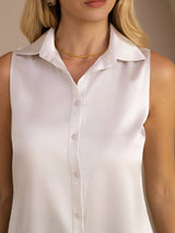 [رمادي فاتح] SilkSilky-SA Sleeveless Lapel Collar بلايز نسائية 004