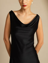[أسود] SilkSilky-SA Sleeveless Cowl Neck فساتين نسائية 003