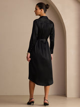 [أسود] SilkSilky-SA Long Sleeve Lapel Collar فساتين نسائية 002