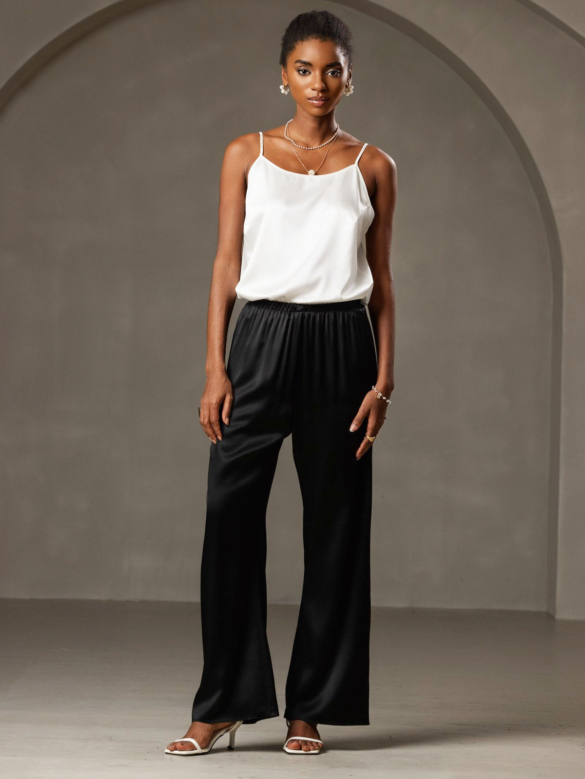 [أسود] SilkSilky-SA 19Momme الحرير Womens Pants 005