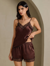 [بني] SilkSilky-SA Sleeveless V Neck مجموعة قميص قصير 006
