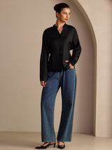 [أسود] SilkSilky-SA Long Sleeve Split بلوزات نسائية 006