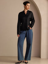 [أسود] SilkSilky-SA Long Sleeve Split بلوزات نسائية 006