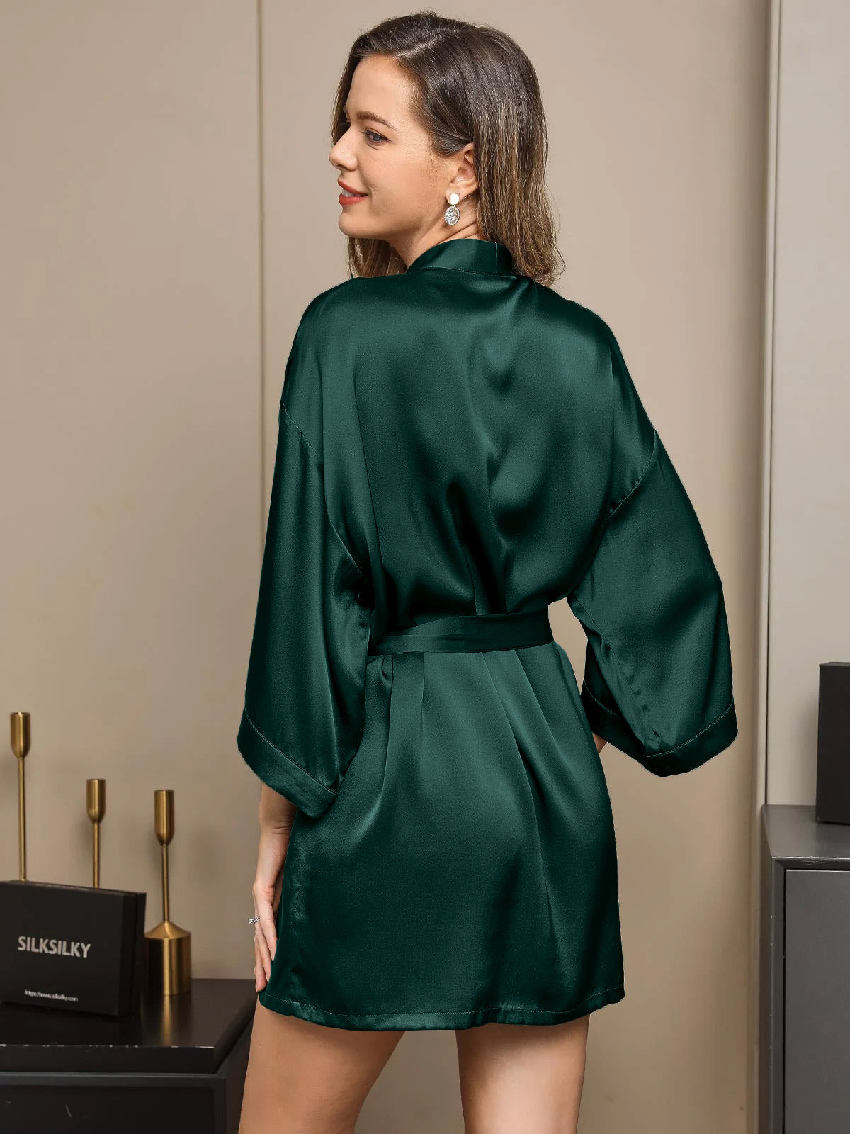 [أخضر غامق] SilkSilky-SA الحرير الخالص Womens Robe 002
