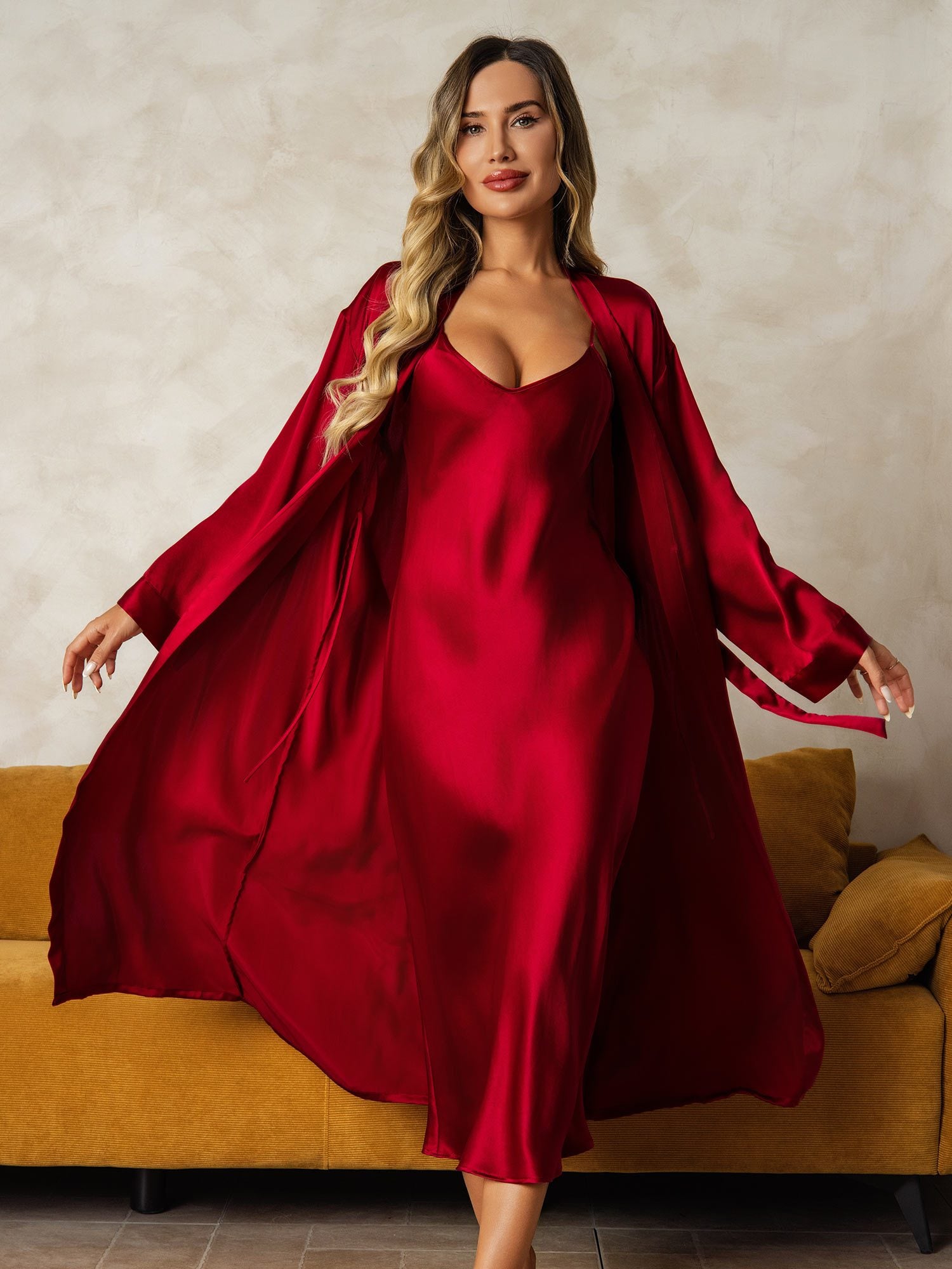 [خمر] SilkSilky-SA الحرير الخالص Wrap رداء الحمام وقميص النوم 004