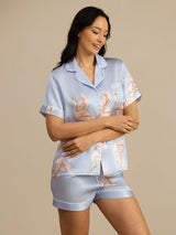 [أزرق فاتح] SilkSilky-SA Short Sleeve Lapel Collar طقم بيجامة نسائي 003