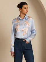 [أزرق فاتح] SilkSilky-SA Long Sleeve Lapel Collar بلايز نسائية 003
